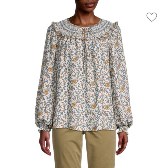 NEW Max Studio Floral Smocked Peasant Top - Picture 1 of 4